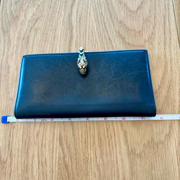 Vintage Gucci Tiger Head Black Leather Bi-Fold Wallet - Rare - Picture 12 of 14